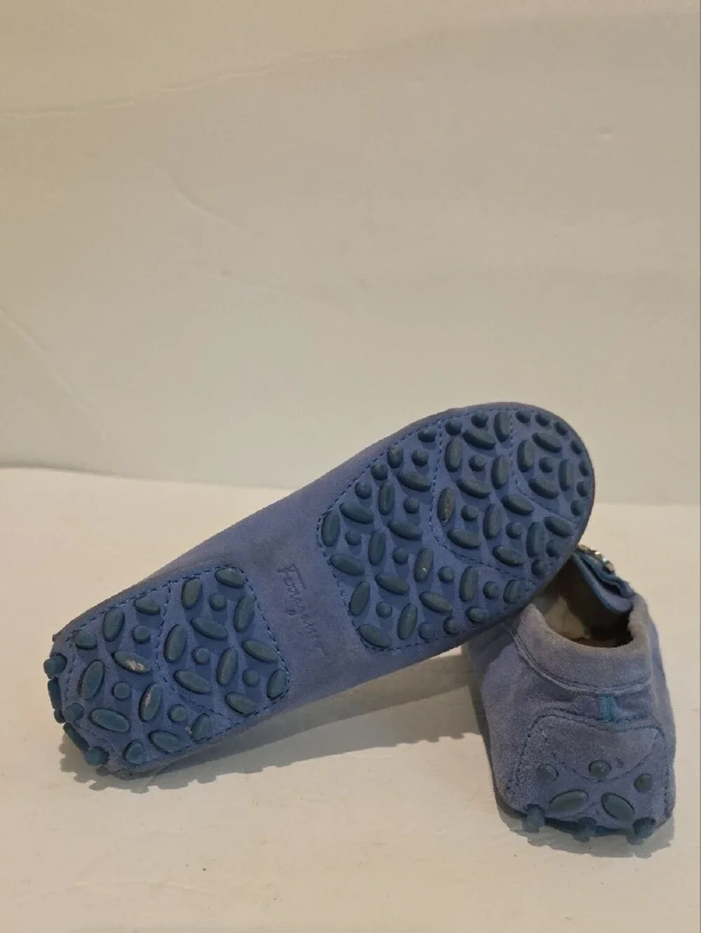 Salvatore Ferragamo Light Blue Suede Kids Moccasins Dress Shoes Loafer 28